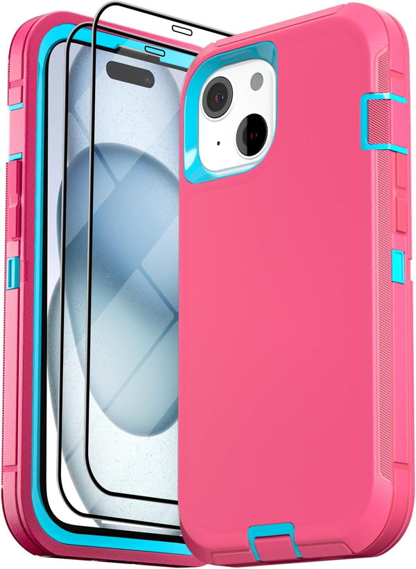 iPhone 15 Case (6.1") - Heavy Duty Military-Grade Protection, Shockproof, Durable, with 2 Tempered Glass Protectors