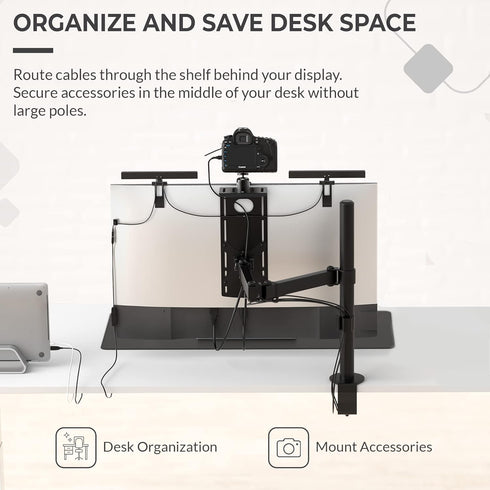 HumanCentric DSLR Monitor Mount, Camera Shelf for Desk, Light Webcam and Microphone Shelf for Monitor Arm