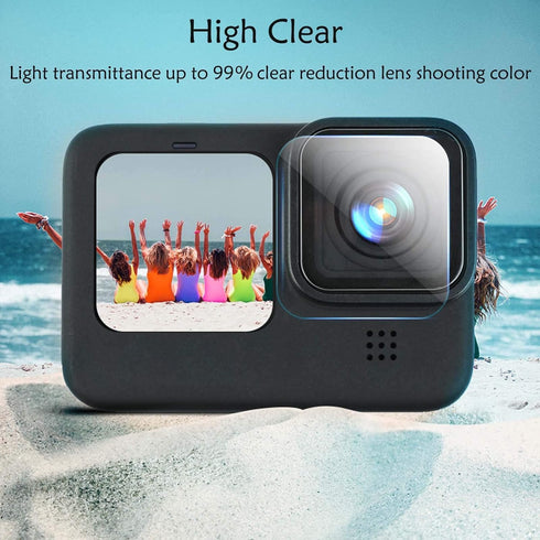 PCTC 9PCS Ultra Clear Tempered Glass Screen Protector for Go Pro Hero 12/11/10/9 Black
