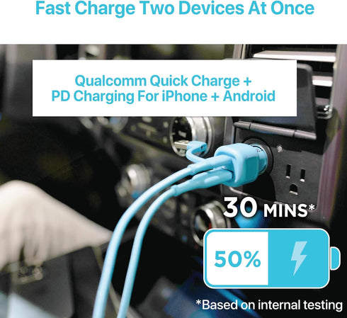 BLACK+DECKER USB C Car Charger, Compact 38W 2-Port Type C Charger with Power Delivery, Compatible with iPhone 15 Series