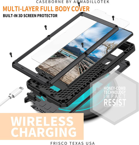 Samsung Galaxy S22 Ultra 5G Case, Heavy Duty Aluminum Metal Gorilla Glass Waterproof Shockproof Protector Cover