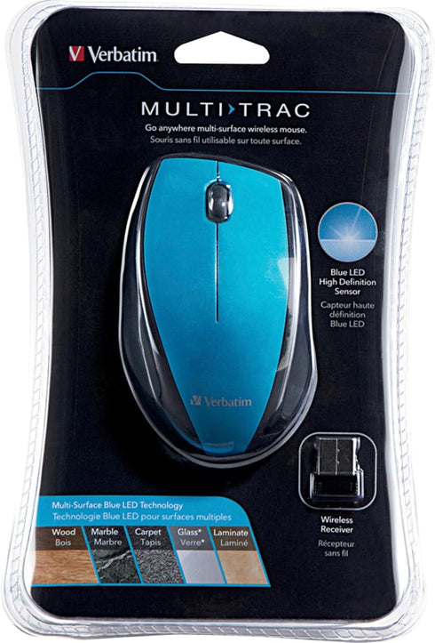 Verbatim Wireless Multi-Trac Mouse 2.4GHz with Nano Receiver - Ergonomic Portable Mouse for Mac and Windows - Blue