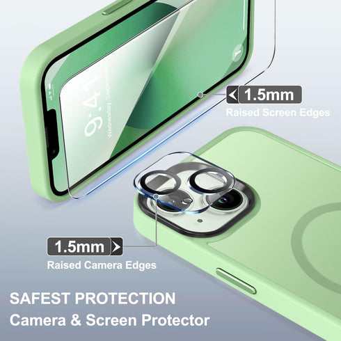 BossKiss iPhone 13 Magnetic Case, Light Green Translucent Matte, Compatible with MagSafe, Screen & Camera Protector