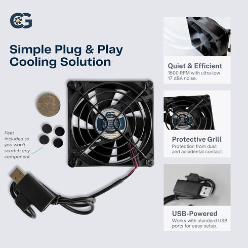 Coolerguys Single USB Fan for PlayStation, Xbox, Receivers, Roku - 80mm