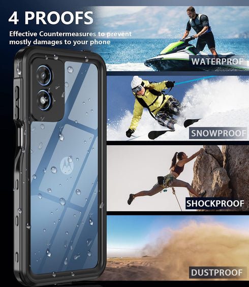 Waterproof Phone Case for Motorola Moto G Play 2024, Built-in Screen Protector, Shockproof Rugged Cover