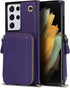 Asuwish Wallet Case for Samsung Galaxy S21 Ultra 5G - Leather, Zipper Card Holder, Tempered Glass Protector, Purple.