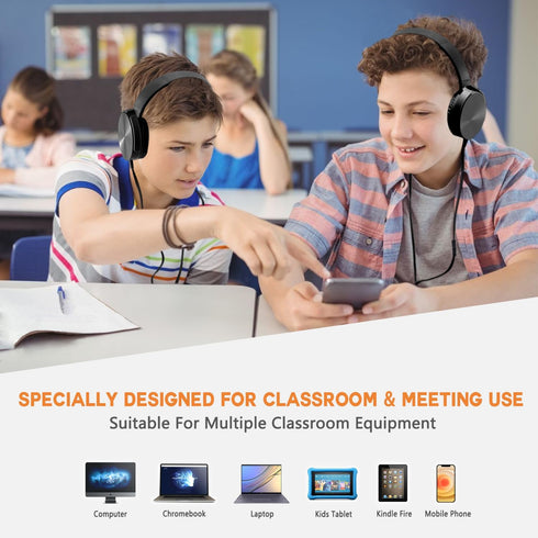 2 Pack K-12, (HY450, Wired Classroom Headphones with Microphone for Kids All Ages Durable Students Computer Headphones