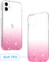 JJGoo iPhone 11 Case, Pink Gradient Clear Glitter Sparkle Shock Absorption Protective Slim Thin Cover