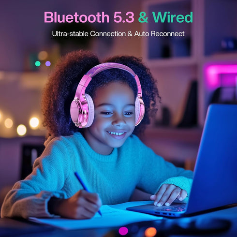 QearFun Bluetooth Headphones for Kids, Wireless Headphones with Built-in Mic, Aux Cord, USB C, Bluetooth 5.3