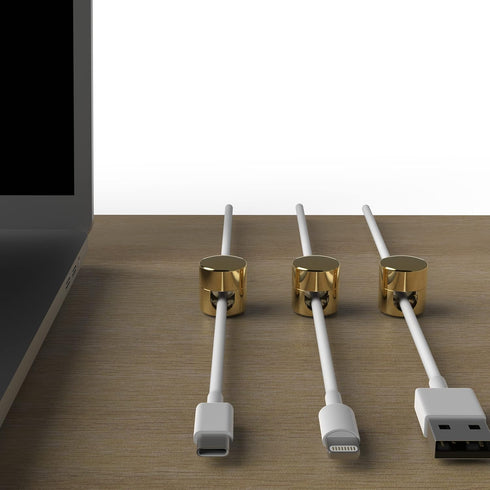 Gold Cable Anchors for Desk Organization | Premium Aluminum Cord Organizers | Charger & Cable Management Clips (3 Pack)
