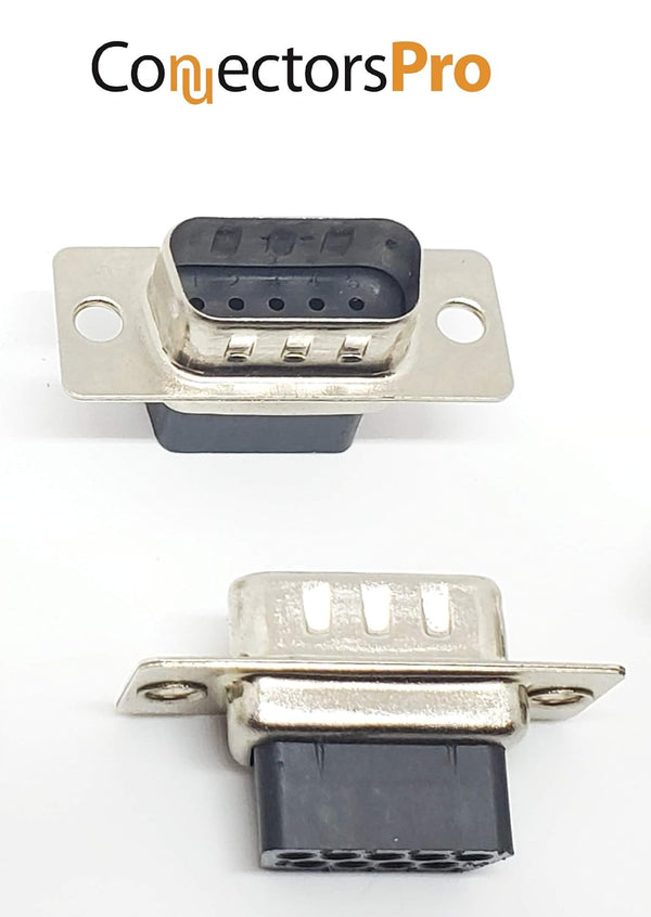 5 Sets Crimp Type DB9 Male + Plastic Hoods + Pins Set, D-Sub 9P Male Crimp Connector Kit