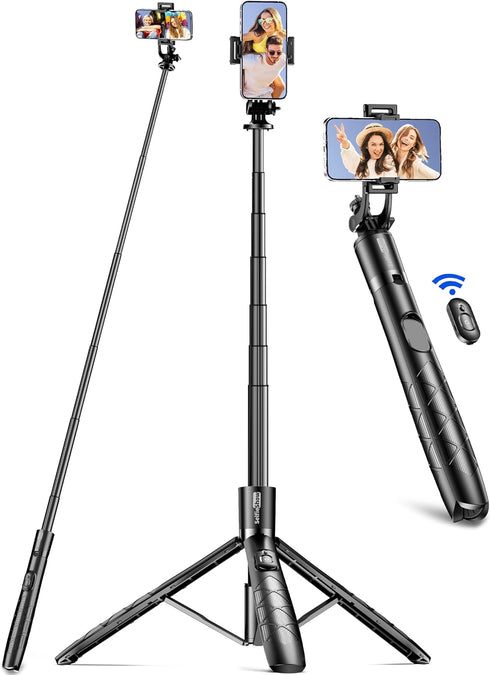 SelfieShow Aluminum 71" Phone Tripod, Travel Tripods for iPhone with Remote, Extendable Cell