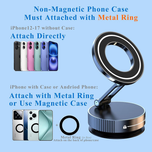 LnkXT Vacuum Magnetic Phone Holder for Car,Full Metal Body,Vacuum Suction Phone Mount,Magsafe Car Mount for iPhone