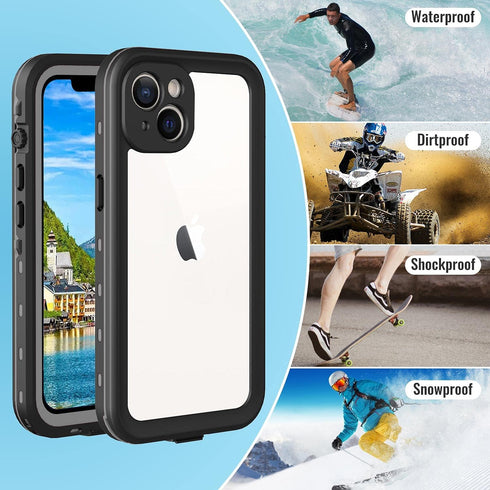Waterproof iPhone 13 Case - Full Protection Shockproof Dustproof with Built-in Screen Protector and Lanyard (Black)