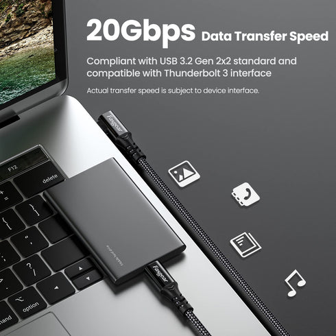 Fasgear 6ft USB C 3.2 Gen 2x2 Cable: 20Gbps, 4K Video, 100W Charging, 90° Type C for MacBook Pro, iPad Pro, Galaxy S21.