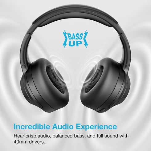 Hybrid Active Noise Cancelling Headphones, Wireless Over Ear Bluetooth with Deep Bass and Comfort Fit