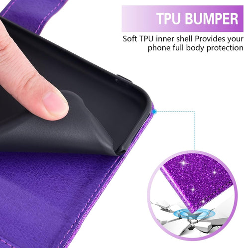 Asuwish Phone Case for Samsung Galaxy A11/M11 | Tempered Glass Screen Protector, Glitter Wallet Cover, Card Holder