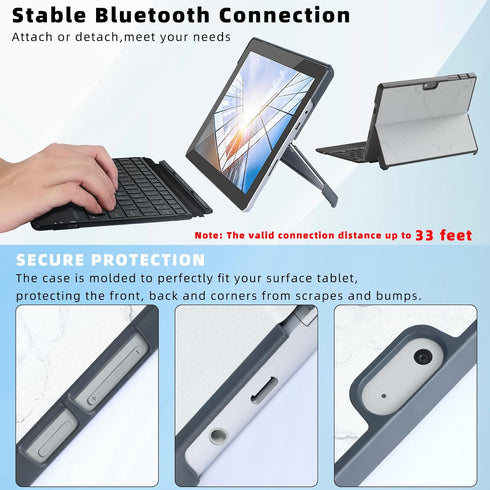 Keyboard Case for Surface Go (3/2/1) - Black, Magnetic Detachable, Rechargeable Bluetooth Keyboard with Trackpad, 7
