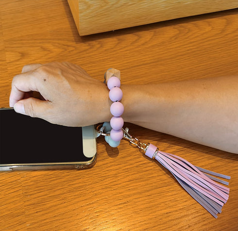 Boho Silicone Phone Wrist Strap, Cell Phone Lanyard Keychain with Universal Strap Holder Connector, Purple