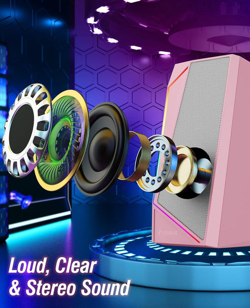 LENRUE Computer Speakers, USB/USB-C Powered PC Speakers with Loud Stereo Sound, Headphone-in for Desktop, Laptop