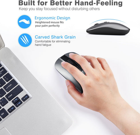 LeadsaiL Rechargeable Wireless Computer Mouse - 2.4G Portable Slim Cordless Mouse with 5 Adjustable DPI Levels for
