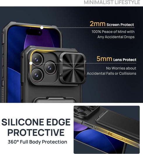 SSLOTSCASE 17 2X 17 6.9'', for iPhone Pro Max Case with Privacy Screen Protector, Card Holder & Sliding Lens Cover