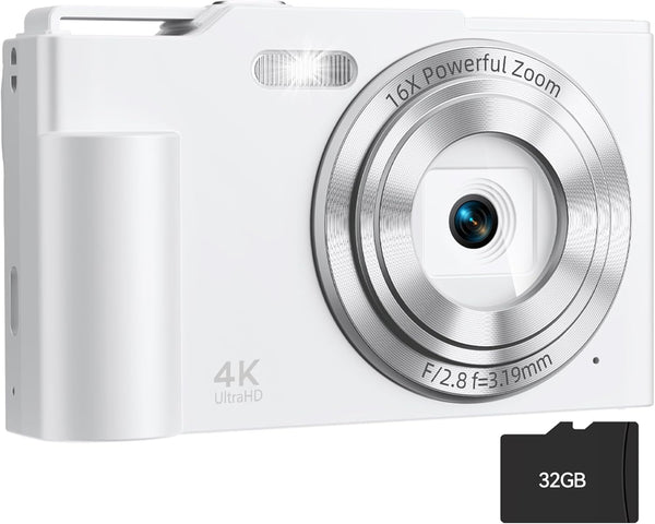 Krlun Digital Camera, FHD 4K Digital Point and Shoot Camera with 16X Zoom