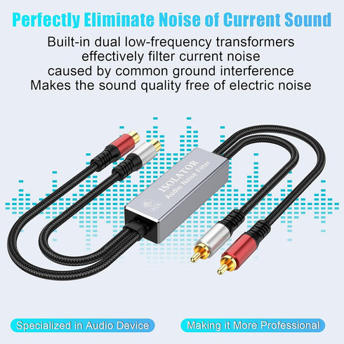 TEKERA RCA Ground Loop Isolator - Audio Filter with Dual Channel, Amplifier Noise Filter for Car Audio/Home Stereo