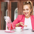 Crpich Acrylic Cell Phone Stand, Portable Clear Pink Phone Holder for Desk, Compatible with iPhone 15/14/13/12/11 Pro
