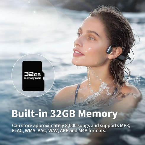 flymory Swimming IPX8 32GB MP3 8 Headset Earbuds Bone Conduction Wireless Bluetooth Headphones Waterproof Underwater