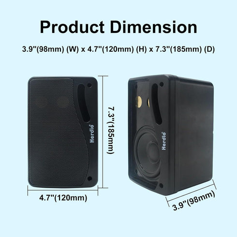 Herdio 3.5 Inch Passive Outdoor Speakers, 200W 3 Way Premium Mountable Wall Speakers, Black Pair