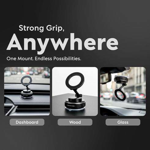 ZIZ 360 Heavy Duty Magnetic Phone Holder Vacuum Suction Mount Foldable, Adjustable, Car/Office/Gym - Dashboard