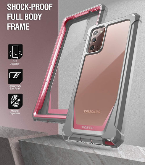 Poetic Guardian Series Case for Samsung Galaxy Note 20, Full-Body Hybrid Shockproof Bumper Cover, Pink/Clear