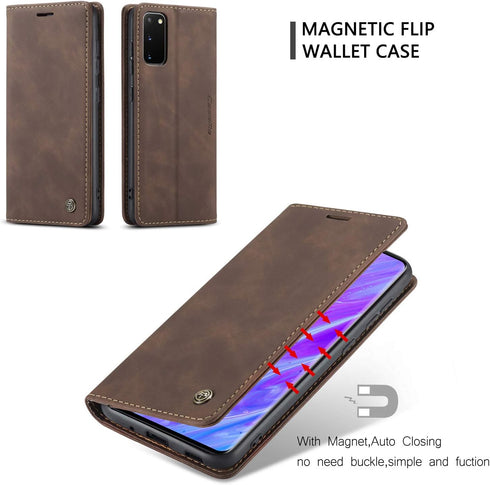 CaseMe Wallet Case for Samsung S20 5G - Card Holder Kickstand Magnetic Leather Flip Case (Coffee)
