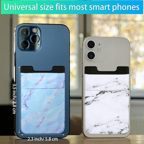 Weewooday 6 Pieces Phone Card Pocket Holder, Stretchy Spandex Wallet Pocket with Marble Pattern for Most Smartphones