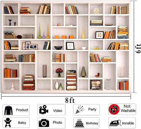 CGXINS (8X6 White Bookshelf Office Backdrop Photo Backdrop Video Conference Zoom Backdrop Home Office Decoration Banner