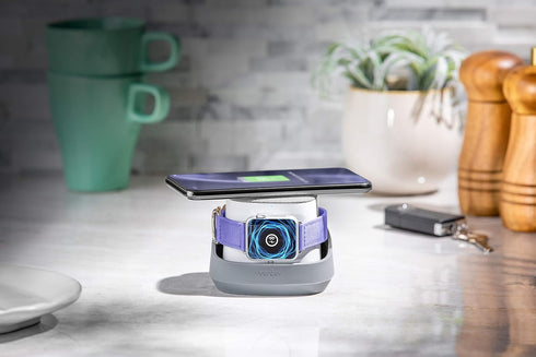 Ventev Wireless Charger Watchdock Duo, Qi 10W Fast Charger, Dual Charging Docks for iPhone and Apple Watch, Light Gray