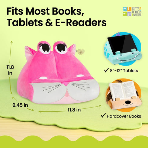 Gifts for Readers & Writers Tablet & Book Stand for Kids, Soft Reading Pillow, Book Holder with Pockets for Storage