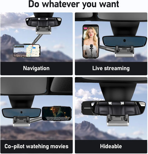 KSYER 360 4-7 Inch Rear View Mirror Phone Holder,Rotatable and Retractable Phone Holders for Your Car, Rotating
