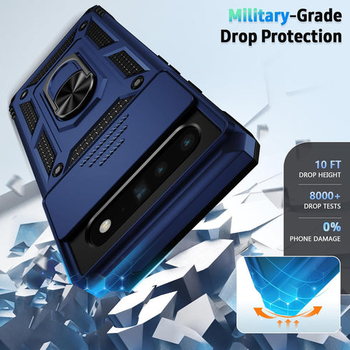 Military Grade Drop Protection Case for Google Pixel 6 Pro, with Slide Lens Cover and Magnetic Ring Holder (Navy Blue)