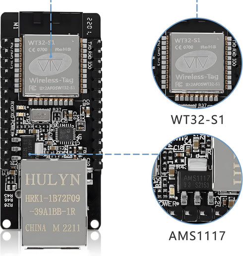 WT32-ETH01 Development Board, ESP32 Module with Ethernet, 2.4GHz Wi-Fi & Bluetooth Dual-Mode, Embedded Serial Port