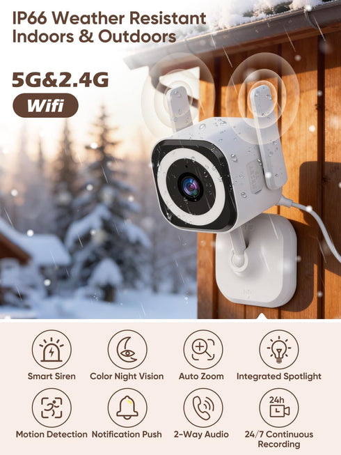 GUOANVISION 5G 4X 2K IP66, (2-Pack) Dual-Antenna Stable WiFi Security Camera, Zoom Outdoor Indoor Camera for Baby/Pet