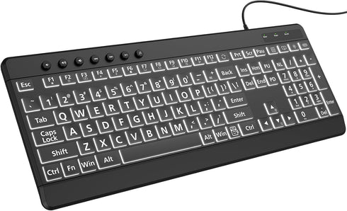 EDJO Large Print Backlit Wired Keyboard, Light Up USB Keyboard with 7-Colors Backlight,