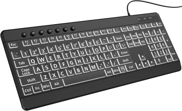 EDJO Large Print Backlit Wired Keyboard, Light Up USB Keyboard with 7-Colors Backlight,