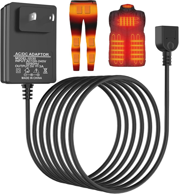 5V2A Heated Vest Jacket USB Wall Charger Wire Connection Cables for Heated Apparel Clothing, Home Office, Lasting