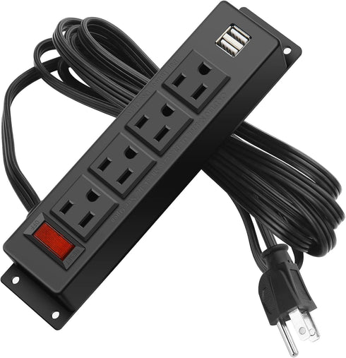 Wall Mount Power Strip with 4 Outlets, 2 USB Ports, 6FT Power Cord for Workbench, Nightstand, Dresser