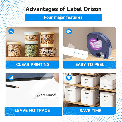 Label Orison Compatible with Dymo LetraTag Refills, Clear Plastic Label Tape 1/2'' x 13', 10 Pack