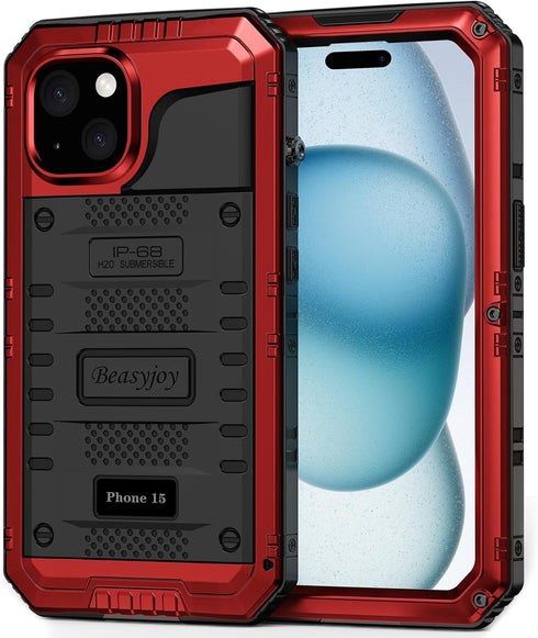 Beasyjoy for iPhone 15 Case Waterproof, Metal Heavy Duty Full Body Protective Case