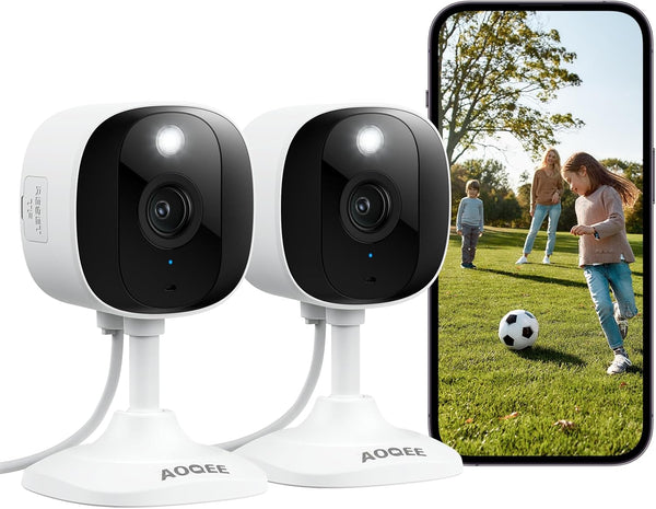 AOQEE 2K Cameras for Home Security-Outdoor/Indoor Camera for Dog/Cat/Pet/Nanny/Baby/Elderly, Color Night Vision, White