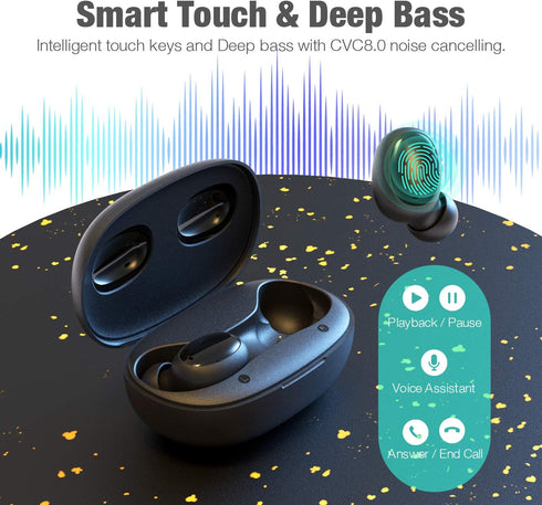 Otium Wireless Earbuds Bluetooth 5.0 Headphones with Deep Bass, 3D Stereo Sound, Mini Headsets, 40H Playtime, IPX7